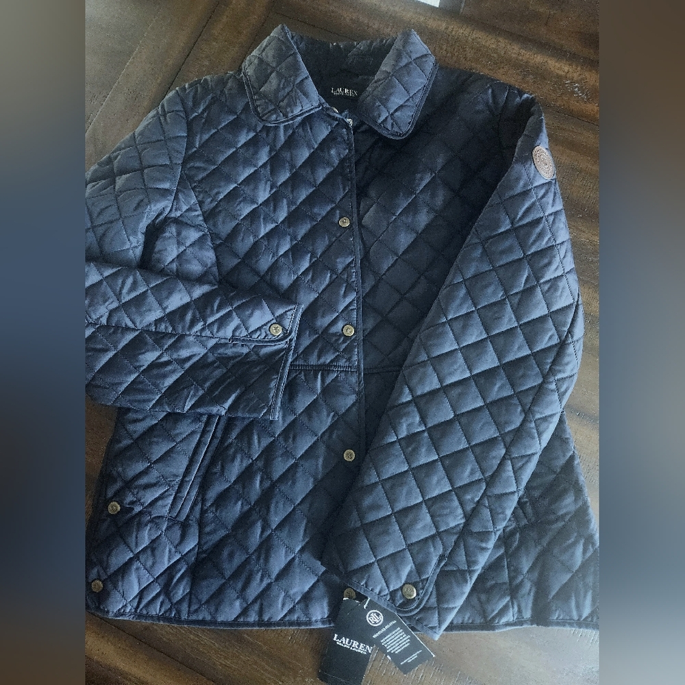 NWT Ralph Lauren Navy Quilted Coat Ladies Large - Picture 2 of 10